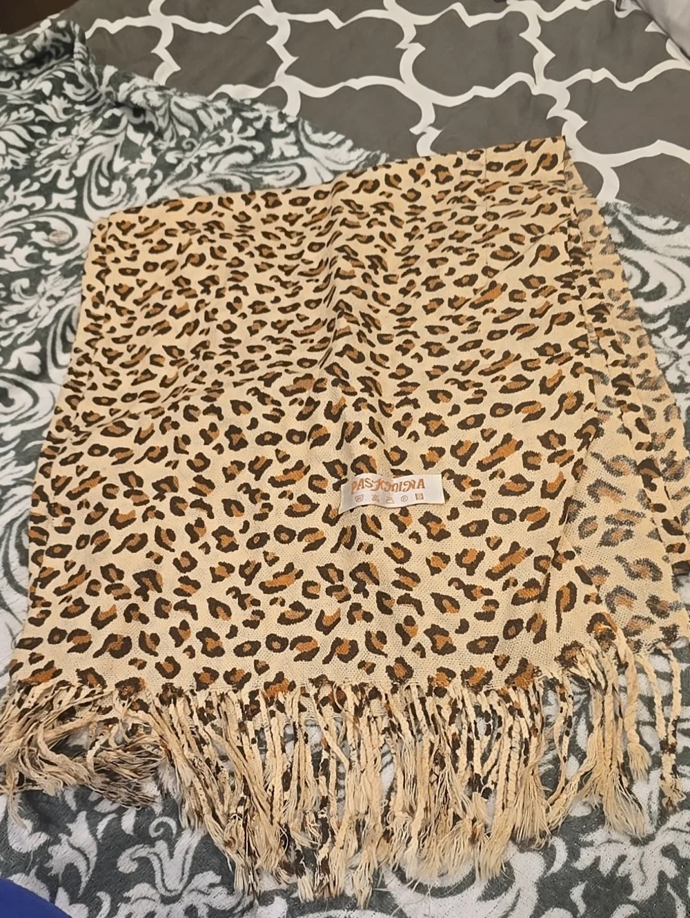 ❤️10/$40 Leopard Print Fringe Scarf - Beige and Brown